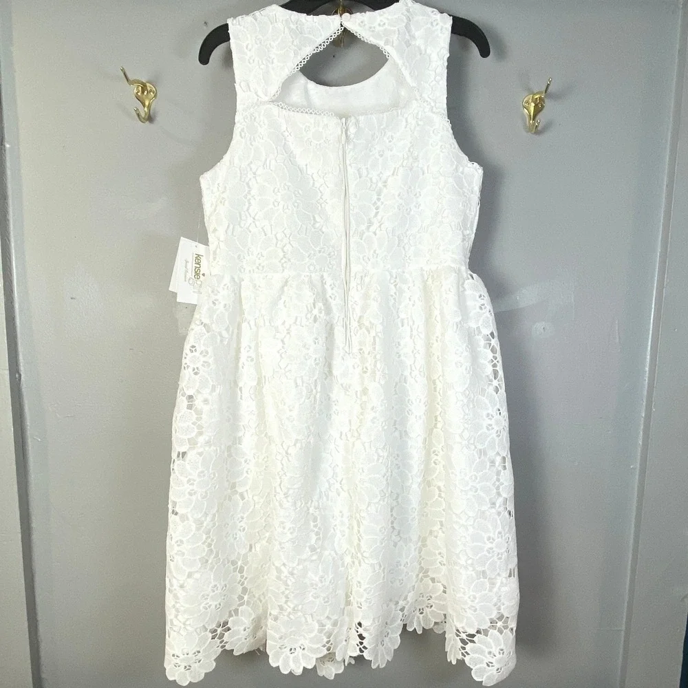 NWT Formal White Lace Dress Cutout Back Communion Flower Girl Holiday Size 14